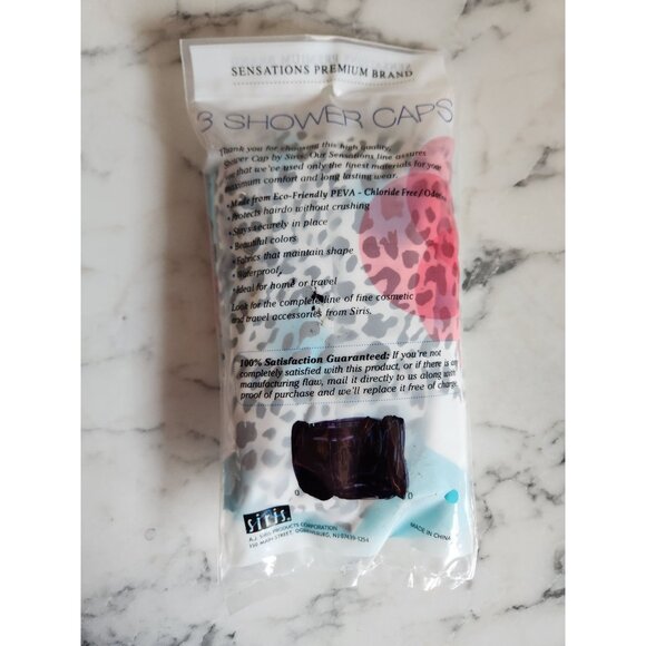 3 Shower Caps Eco-Friendly PEVA Waterproof Durable Sensations Premium Brand - Picture 2 of 2